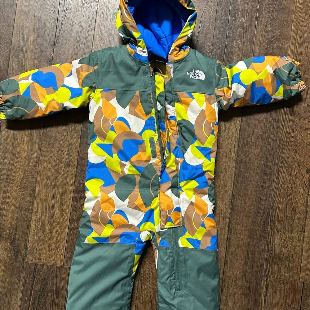 North Face Baby Snowsuit in Blue, Green and Yellow 6-12 months